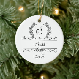 Monogram familienaam script lettertype Bladeren Ke Keramisch Ornament