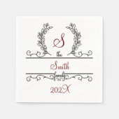 Monogram familienaam Script lettertype Bladeren Servet (Voorkant)