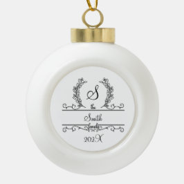 Monogram familienaam script lettertype bladeren va keramische bal ornament