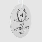 Monogram familienaam script lettertype bladeren va ornament (voorkant)