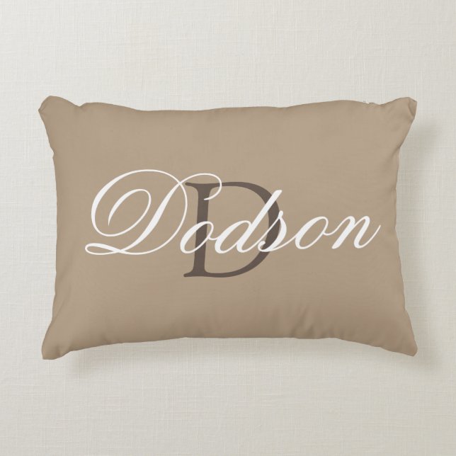Monogram Familienaam Tan Brown Sierkussen Accent Kussen (Voorkant)