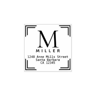 Monogram familienaam Vierkant retouradres Rubberstempel