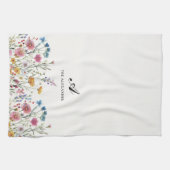 Monogram Familienaam Wildflower Boho Chic Theedoek (Horizontaal)
