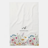 Monogram Familienaam Wildflower Boho Chic Theedoek (Verticaal)