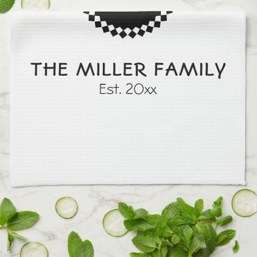 Monogram | Familienaam | Zwart-witmeeuw Theedoek (Gevouwen)