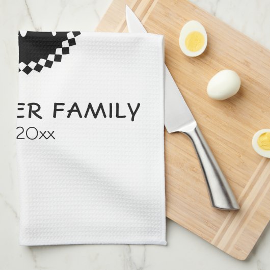 Monogram | Familienaam | Zwart-witmeeuw Theedoek (Quarter Fold)
