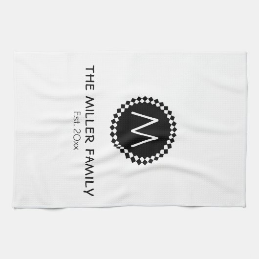 Monogram | Familienaam | Zwart-witmeeuw Theedoek (Horizontaal)