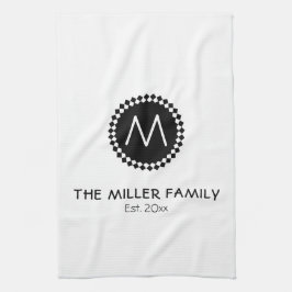 Monogram | Familienaam | Zwart-witmeeuw Theedoek