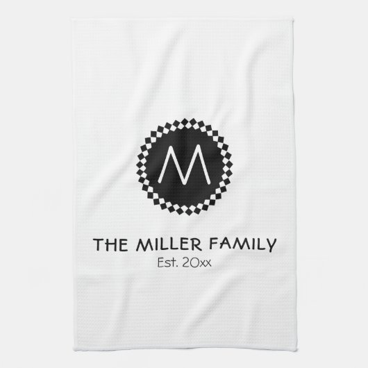 Monogram | Familienaam | Zwart-witmeeuw Theedoek (Verticaal)