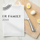 Monogram | Familienaam | Zwart-witmeeuw Theedoek (Quarter Fold)