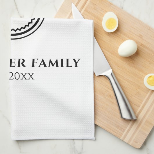 Monogram | Familienaam | Zwart-witmeeuw Theedoek (Quarter Fold)