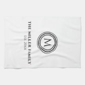 Monogram | Familienaam | Zwart-witmeeuw Theedoek (Horizontaal)