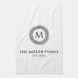 Monogram | Familienaam | Zwart-witmeeuw Theedoek