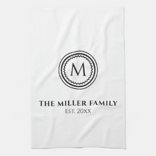 Monogram   Familienaam   Zwart-witmeeuw Theedoek