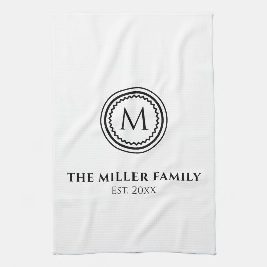 Monogram | Familienaam | Zwart-witmeeuw Theedoek (Verticaal)