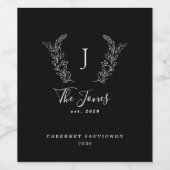 Monogram familienaam zwarte en witte sjabloon wijn etiket (Enkel label)