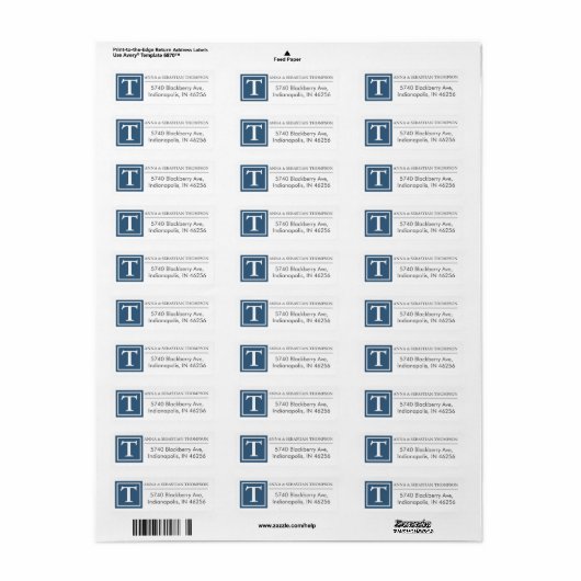 Monogram Family Blue Navy Return Label (Full Sheet)