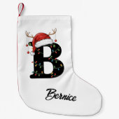 Monogram Family Christmas Antlers Santa Hat  Kleine Kerstsok (Voorkant)