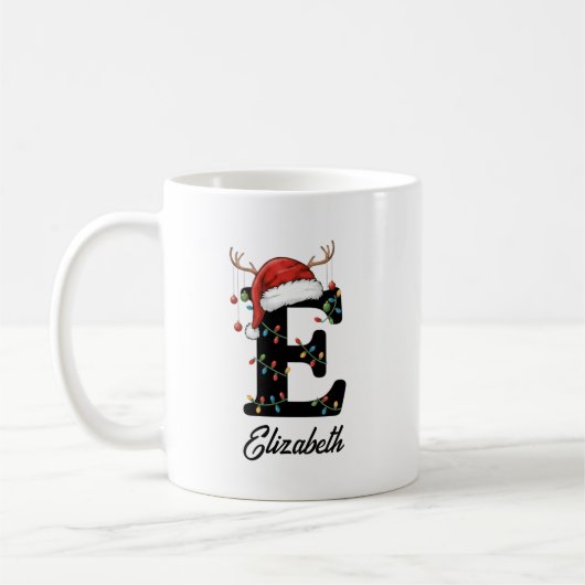 Monogram Family Christmas Antlers Santa Hat PHOTO Koffiemok (Links)