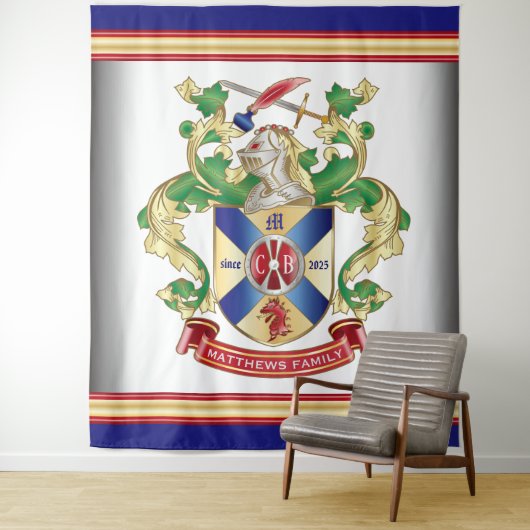 Monogram Family Crest Knight Shield Dragon Sword Wandkleed (In situ)