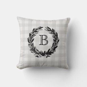 Monogram Family Crest Wreator Grey Check Kussen