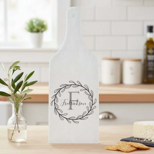 Monogram Family Name Olive Branch Wreath Snijplank