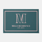 Monogram Family Year Established Teal Blush Pink Deurmat (Voorkant)