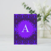 Monogram Fancy Donker Paars Blauw Abstract Briefkaart (Staand voorkant)