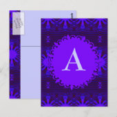 Monogram Fancy Donker Paars Blauw Abstract Briefkaart (Voorkant / Achterkant)