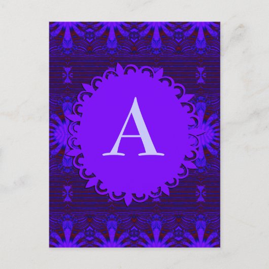 Monogram Fancy Donker Paars Blauw Abstract Briefkaart (Voorkant)