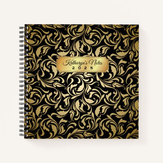 Monogram Fancy goudkleurige zwarte goudkleurige go Notitieboek (Voorkant)