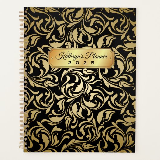 Monogram Fancy goudkleurige zwarte goudkleurige go Planner (Voorkant)