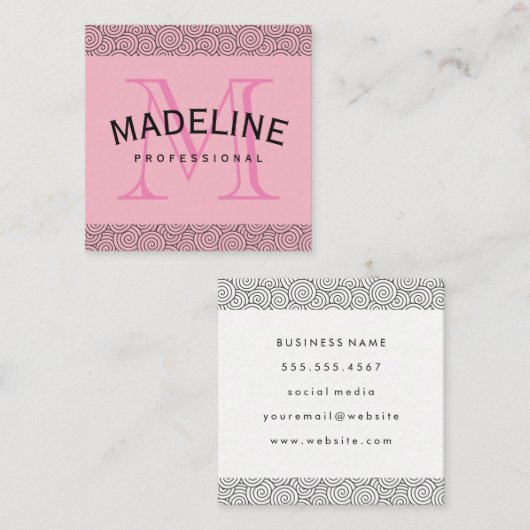 Monogram Fancy Patroon Vierkante Visitekaartje (Voorkant / Achterkant)