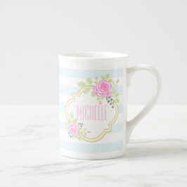 Monogram Fancy Roses Blueberry Bone China Mok