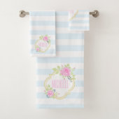 Monogram Fancy roze roze rozen blauwbes washanddoe Bad Handdoek (Insitu)
