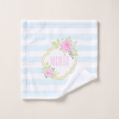 Monogram Fancy roze roze rozen blauwbes washanddoe Bad Handdoek (Wasdoekje)