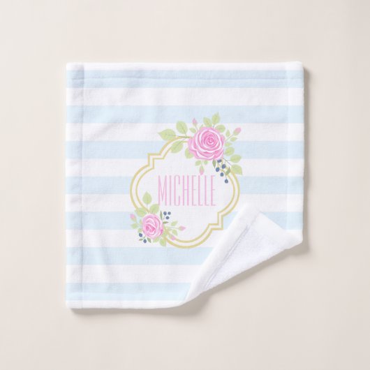Monogram Fancy roze roze rozen blauwbes washanddoe Bad Handdoek (Wasdoekje)