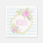 Monogram Fancy Rozen Blauwbes Papier servetten (Voorkant)