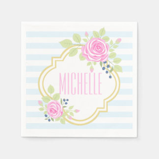 Monogram Fancy Rozen Blauwbes Papier servetten
