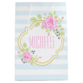 Monogram Fancy Rozen Blueberry Gift Bag Medium Cadeauzakje (Voorkant)