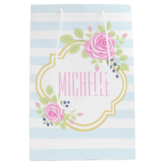 Monogram Fancy Rozen Blueberry Gift Bag Medium Cadeauzakje (Voorkant)