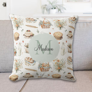 Monogram Fantasie Bloemige Aardbei Landelijk Kussen