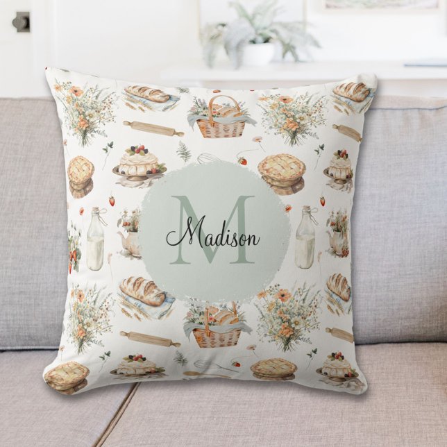 Monogram Fantasie Bloemige Aardbei Landelijk Kussen (In situ)