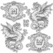 Monogram Fantasie Middeleeuwse Dragon  Lijsten Sticker (Voorkant)