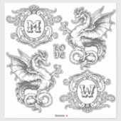 Monogram Fantasie Middeleeuwse Dragon  Lijsten Sticker (Vel)