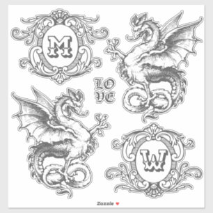 Monogram Fantasie Middeleeuwse Dragon Lijsten Sticker