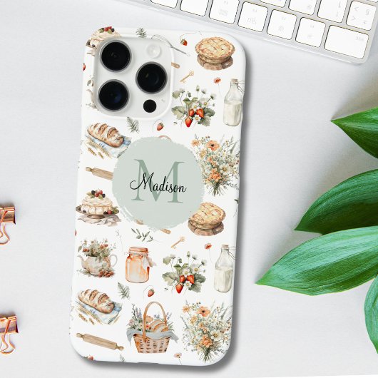 Monogram Fantasievolle Bloemige Aardbei Landelijk Case-Mate iPhone Case