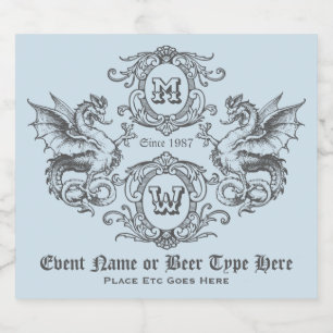 Monogram Fantasy Medieval Dragon  Lijst Bier Etiket
