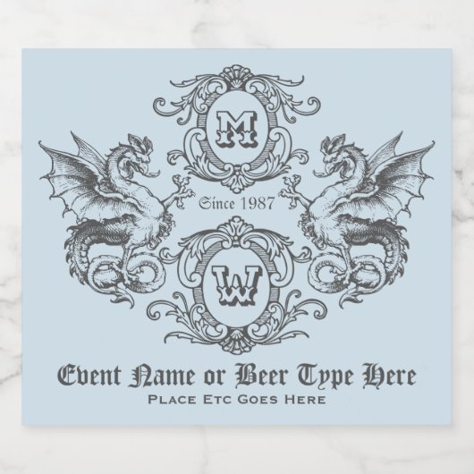 Monogram Fantasy Medieval Dragon Lijst Bier Etiket (Enkel label)