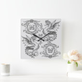 Monogram Fantasy Medieval Dragon  Lijst Vierkante Klok (Huis)